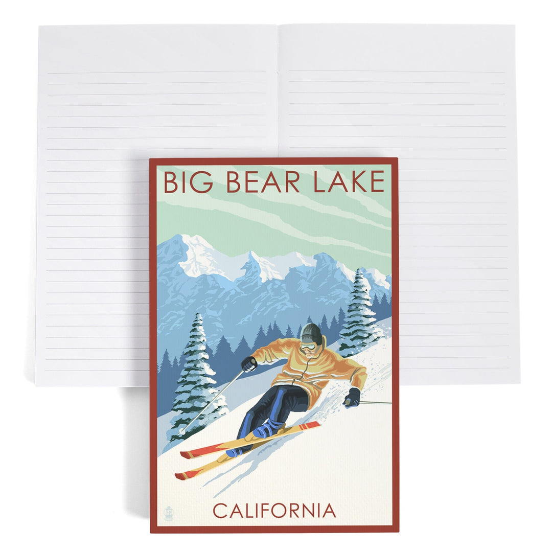 Lined 6x9 Journal, Big Bear Lake, California, Downhill Skier, Lay Flat, 193 Pages, FSC paper Home Lantern Press 