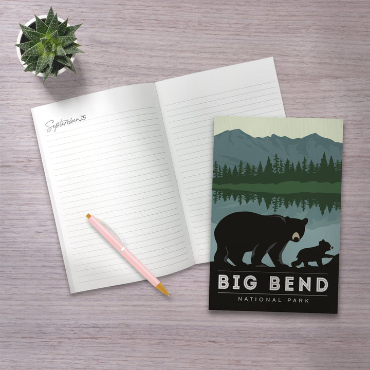 Lined 6x9 Journal, Big Bend National Park, Texas, Black Bear and Cub, Lay Flat, 193 Pages, FSC paper Home Lantern Press 