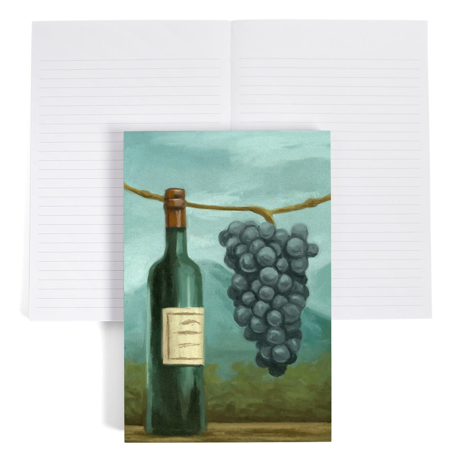 Lined 6x9 Journal, Blue Grapes and Wine Bottle, Oil Painting, Lay Flat, 193 Pages, FSC paper Home Lantern Press 