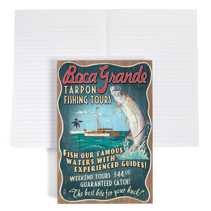 Lined 6x9 Journal, Boca Grande, Florida, Tarpon Fishing Tours Vintage Sign, Lay Flat, 193 Pages, FSC paper Home Lantern Press 