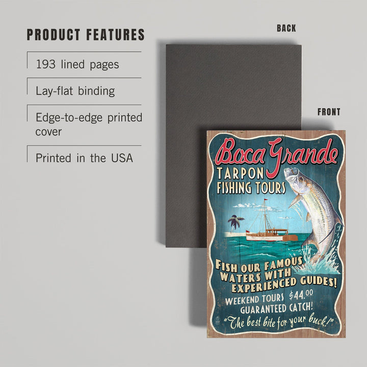 Lined 6x9 Journal, Boca Grande, Florida, Tarpon Fishing Tours Vintage Sign, Lay Flat, 193 Pages, FSC paper Home Lantern Press 