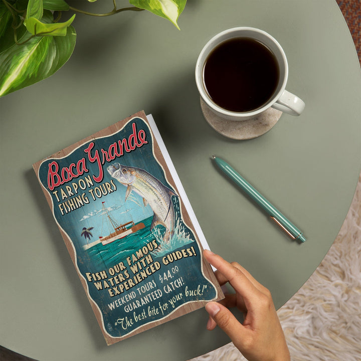 Lined 6x9 Journal, Boca Grande, Florida, Tarpon Fishing Tours Vintage Sign, Lay Flat, 193 Pages, FSC paper Home Lantern Press 