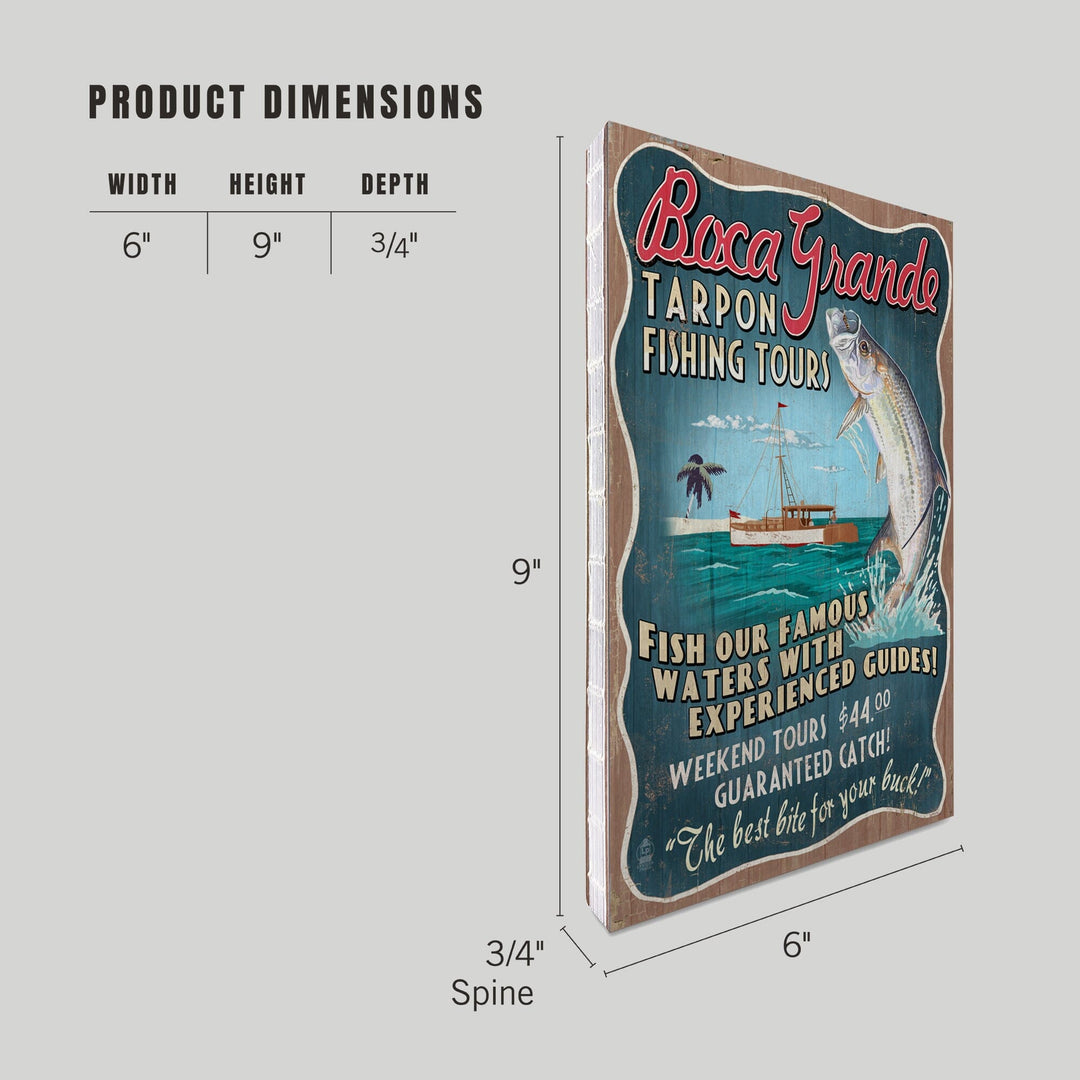 Lined 6x9 Journal, Boca Grande, Florida, Tarpon Fishing Tours Vintage Sign, Lay Flat, 193 Pages, FSC paper Home Lantern Press 
