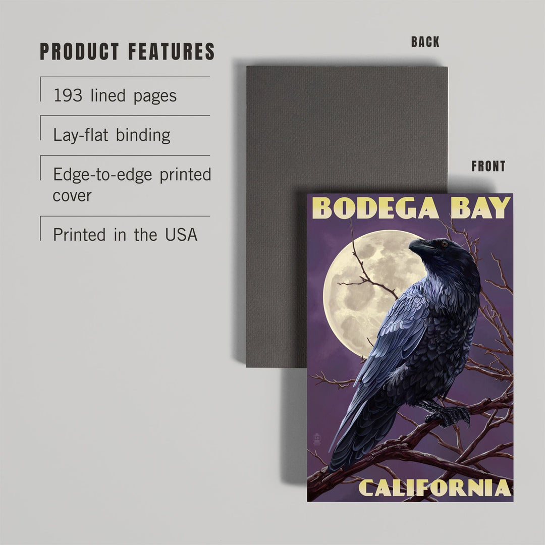 Lined 6x9 Journal, Bodega Bay, California, Raven, Lay Flat, 193 Pages, FSC paper Home Lantern Press 