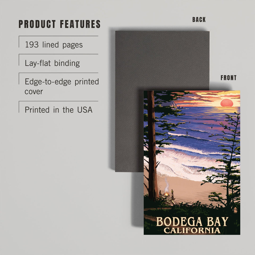 Lined 6x9 Journal, Bodega Bay, California, Sunset and Beach, Lay Flat, 193 Pages, FSC paper Home Lantern Press 