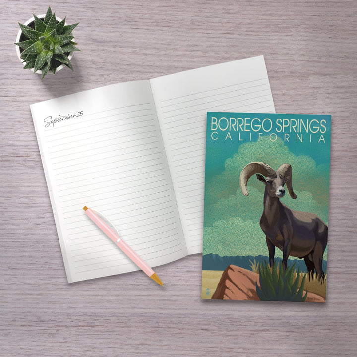 Lined 6x9 Journal, Borrego Springs, California, Bighorn Sheep, Litho, Lay Flat, 193 Pages, FSC paper Home Lantern Press 