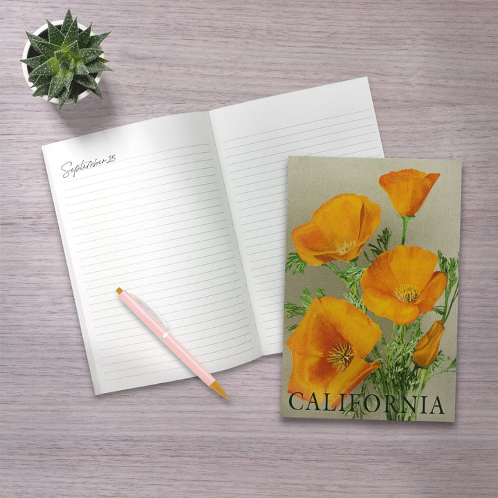 Lined 6x9 Journal, California, Bottom Text, Poppies, Lay Flat, 193 Pages, FSC paper Home Lantern Press 