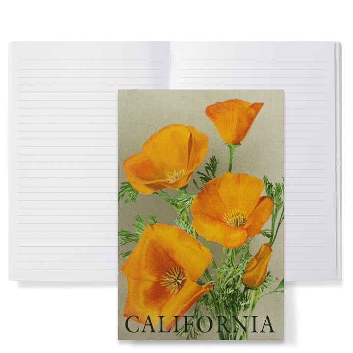 Lined 6x9 Journal, California, Bottom Text, Poppies, Lay Flat, 193 Pages, FSC paper Home Lantern Press 