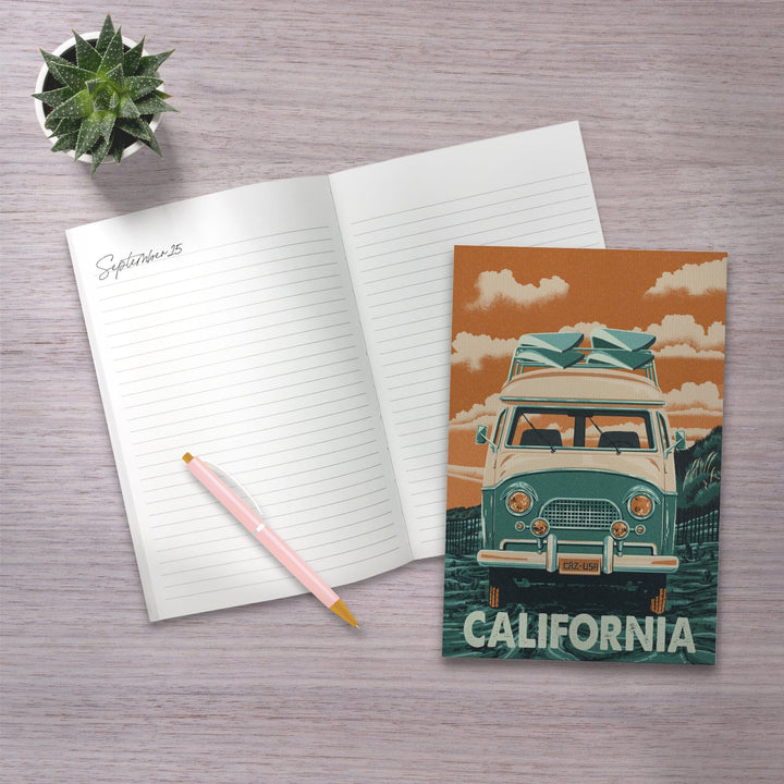 Lined 6x9 Journal, California, Camper Van, Letterpress, Lay Flat, 193 Pages, FSC paper Home Lantern Press 