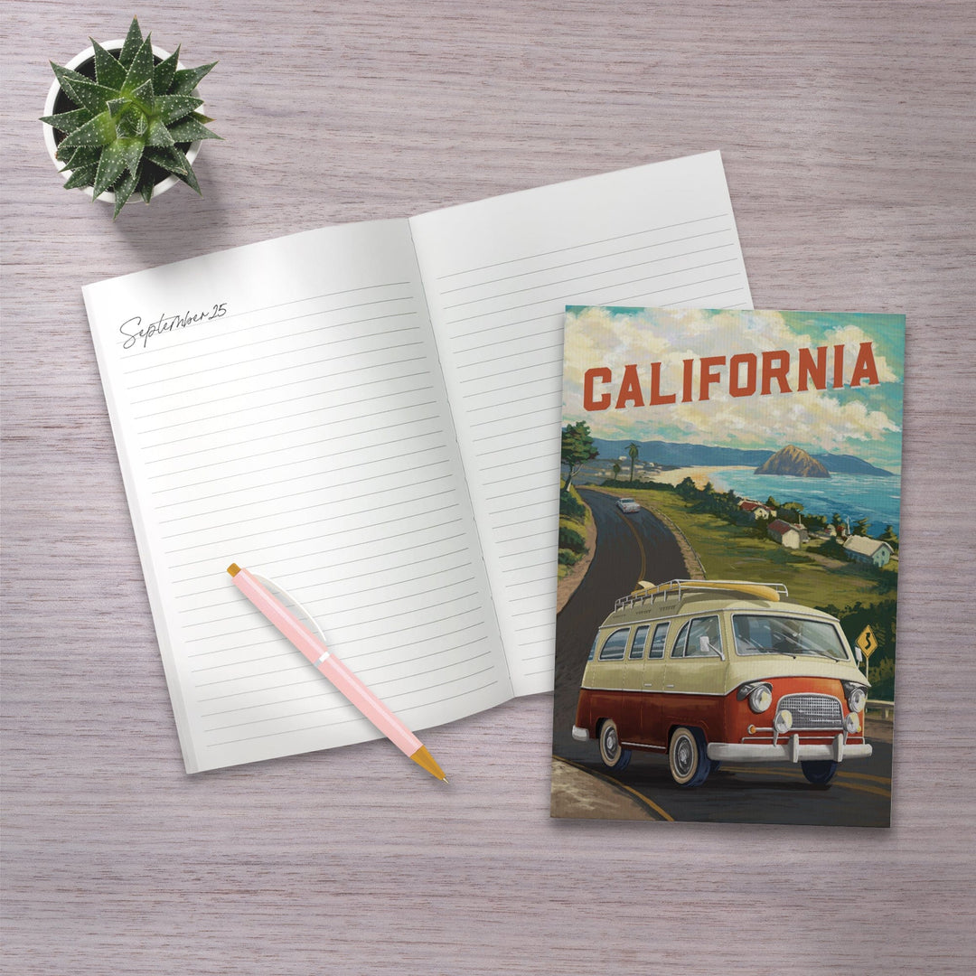 Lined 6x9 Journal, California, Camper Van, Ocean, Lay Flat, 193 Pages, FSC paper Home Lantern Press 