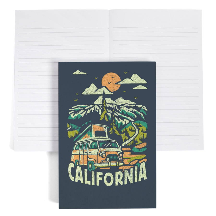 Lined 6x9 Journal, California, Distressed, Camper Van in the Mountains, Lay Flat, 193 Pages, FSC paper Home Lantern Press 