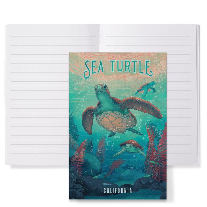 Lined 6x9 Journal, California, Fluid Linework, Sea Turtle, Lay Flat, 193 Pages, FSC paper Home Lantern Press 