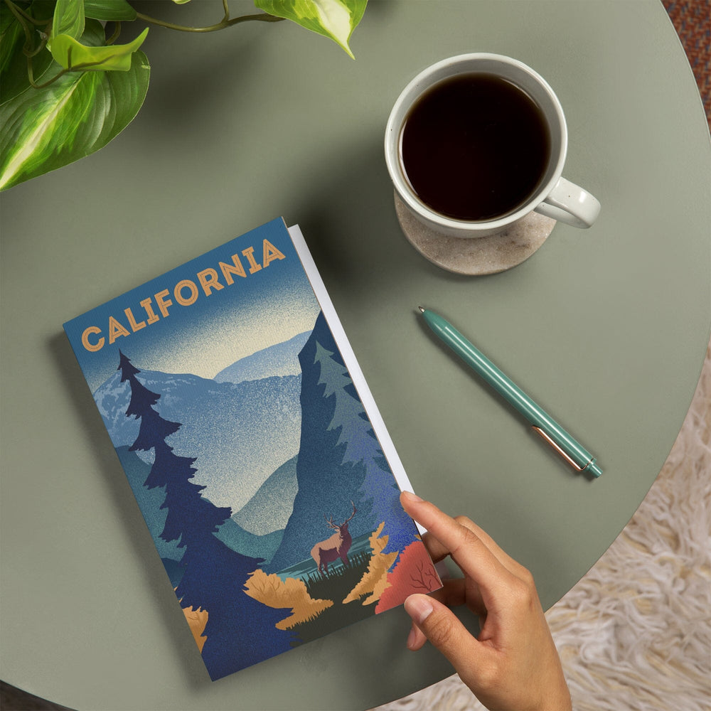 Lined 6x9 Journal, California, Lithograph, Elk and Mountain Scene, Lay Flat, 193 Pages, FSC paper Home Lantern Press 