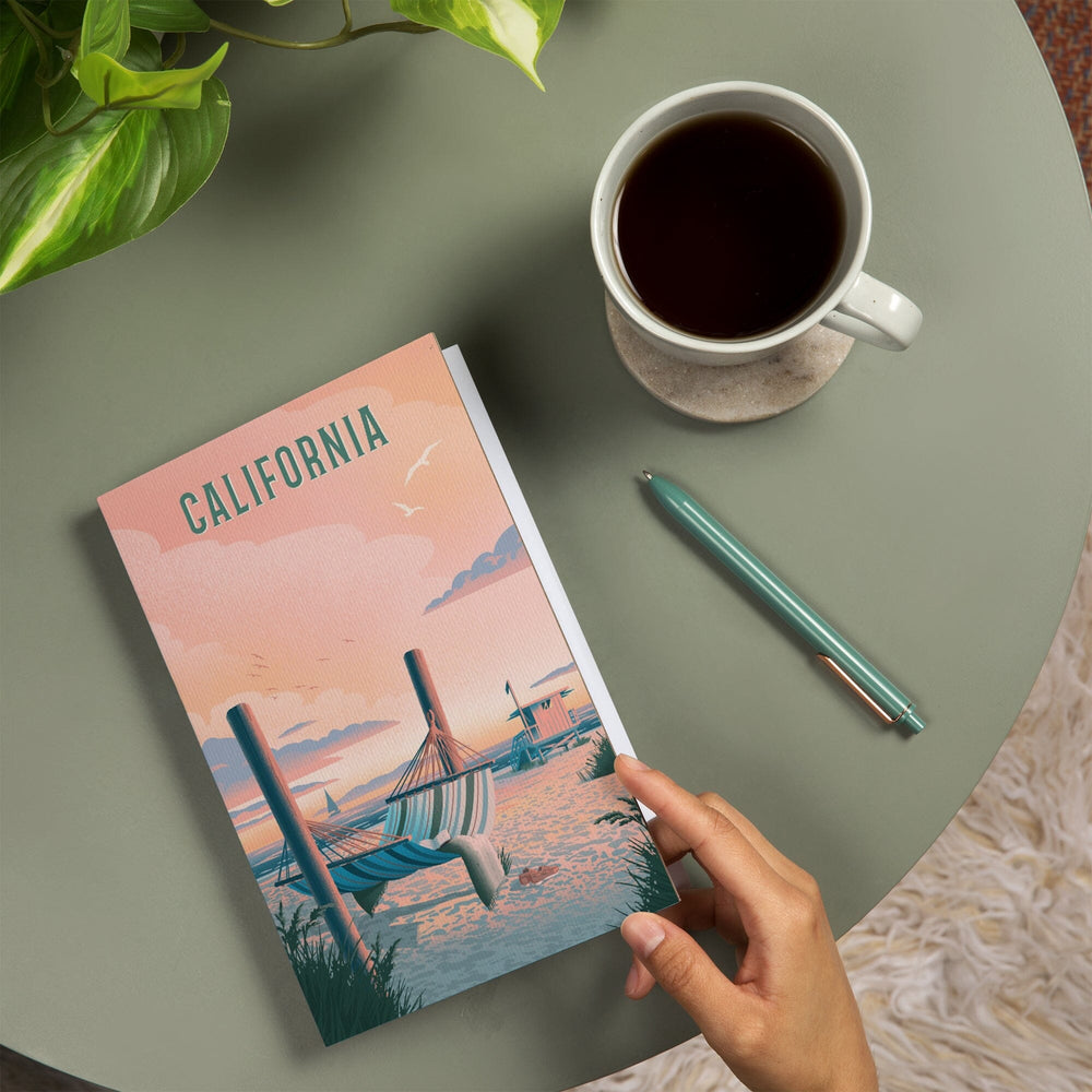 Lined 6x9 Journal, California, Lithograph, Salt Air, No Cares, Hammock on Beach, Lay Flat, 193 Pages, FSC paper Home Lantern Press 