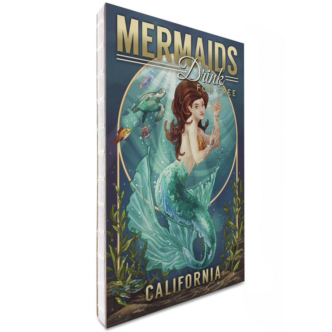 Lined 6x9 Journal, California, Mermaids Drink for Free (top), Lay Flat, 193 Pages, FSC paper Home Lantern Press 