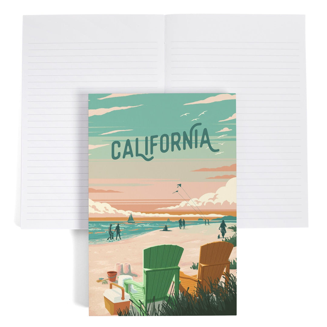 Lined 6x9 Journal, California, Painterly, Bottle This Moment, Beach Chairs, Lay Flat, 193 Pages, FSC paper Home Lantern Press 