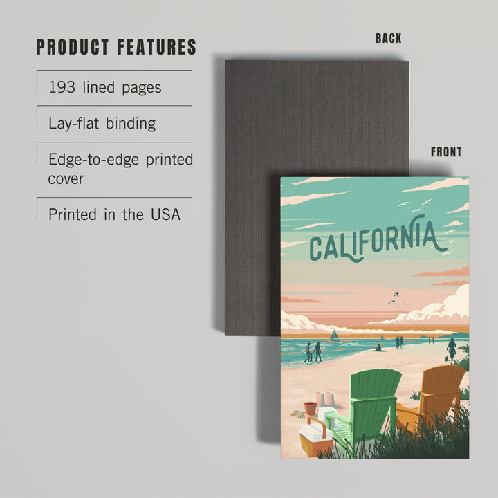 Lined 6x9 Journal, California, Painterly, Bottle This Moment, Beach Chairs, Lay Flat, 193 Pages, FSC paper Home Lantern Press 