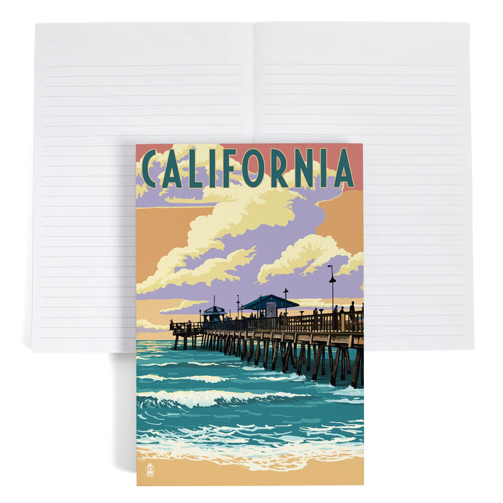 Lined 6x9 Journal, California, Pier Scene, Lay Flat, 193 Pages, FSC paper Home Lantern Press 