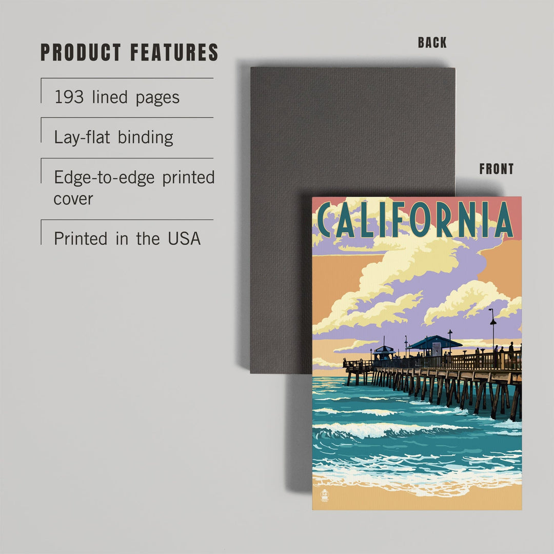 Lined 6x9 Journal, California, Pier Scene, Lay Flat, 193 Pages, FSC paper Home Lantern Press 