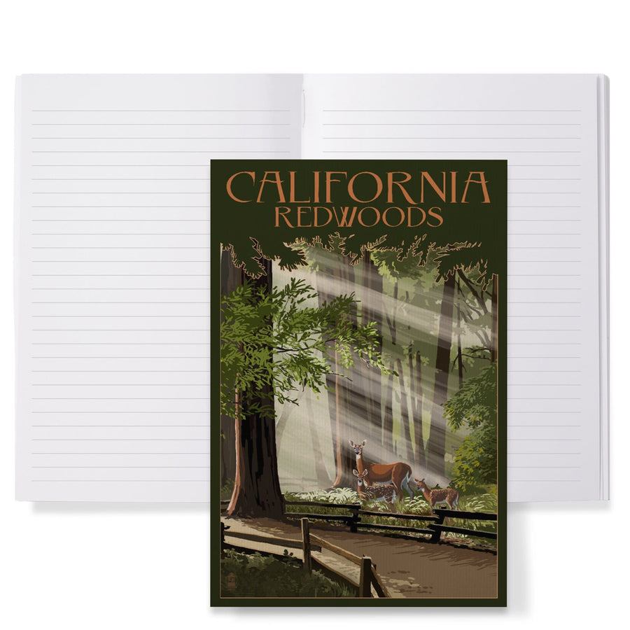 Lined 6x9 Journal, California, Redwoods and Deer, Lay Flat, 193 Pages, FSC paper Home Lantern Press 