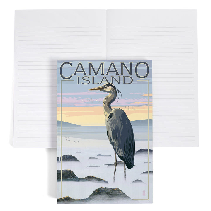 Lined 6x9 Journal, Camano Island, Washington, Blue Heron and Fog, Lay Flat, 193 Pages, FSC paper Home Lantern Press 