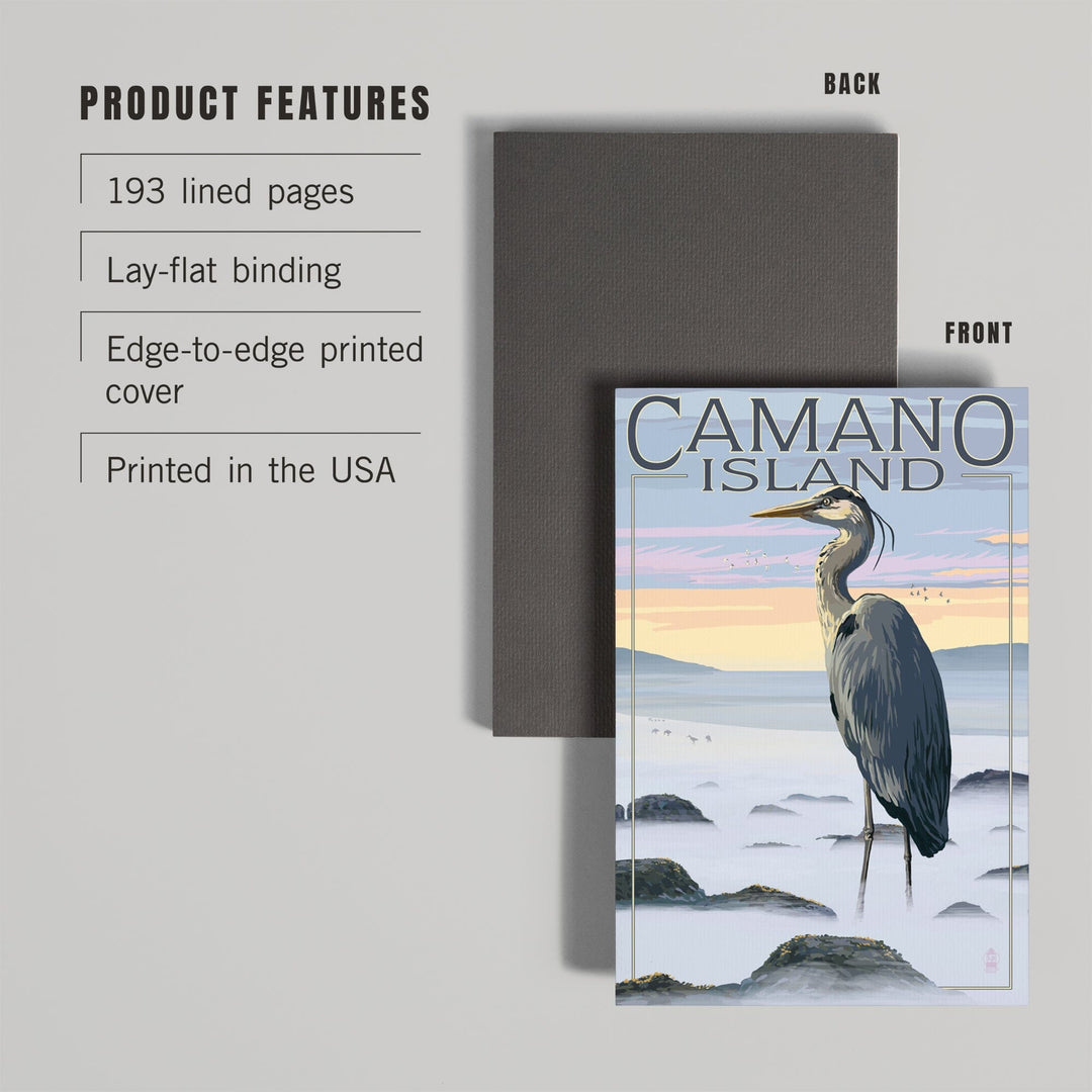 Lined 6x9 Journal, Camano Island, Washington, Blue Heron and Fog, Lay Flat, 193 Pages, FSC paper Home Lantern Press 