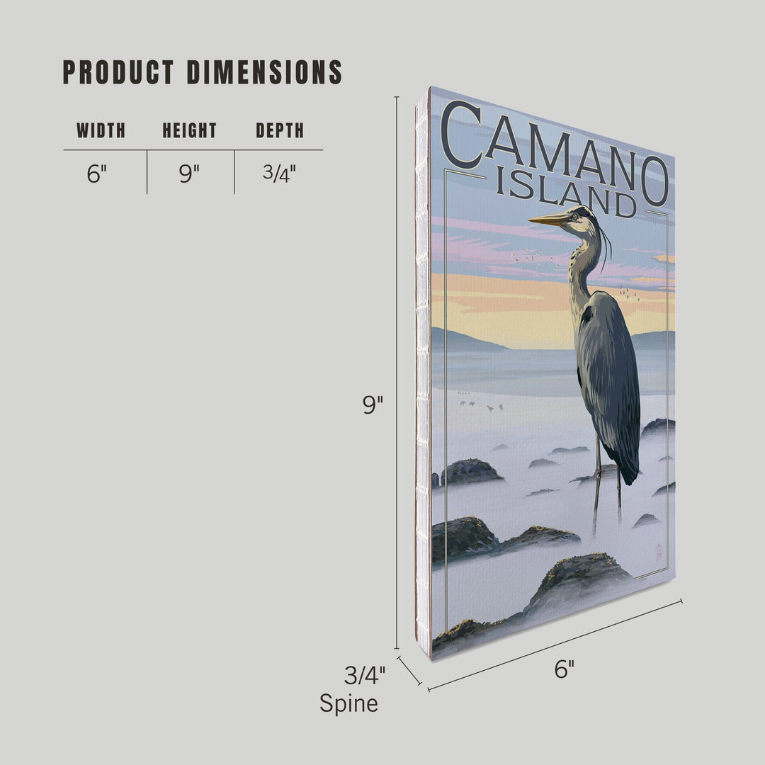 Lined 6x9 Journal, Camano Island, Washington, Blue Heron and Fog, Lay Flat, 193 Pages, FSC paper Home Lantern Press 