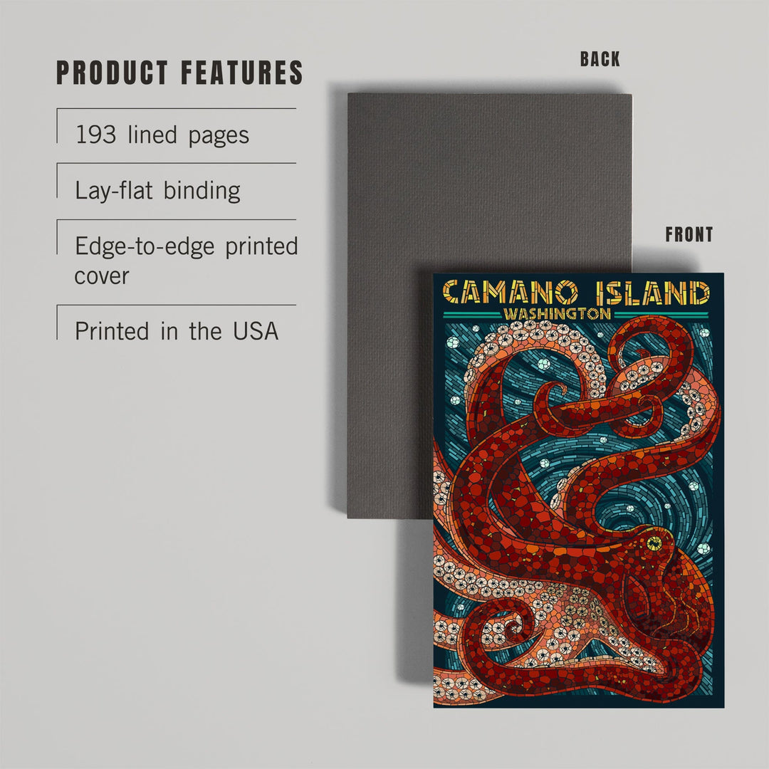 Lined 6x9 Journal, Camano Island, Washington, Mosaic Octopus, Lay Flat, 193 Pages, FSC paper Home Lantern Press 