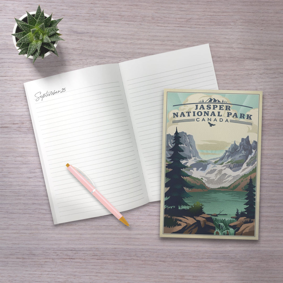 Lined 6x9 Journal, Canada, Jasper National Park, Lake, Lithograph, Lay Flat, 193 Pages, FSC paper Home Lantern Press 