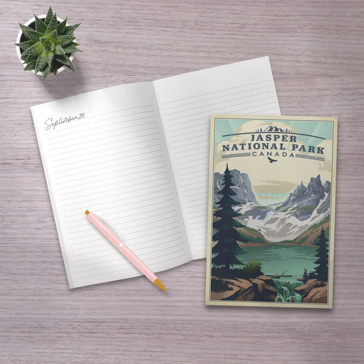 Lined 6x9 Journal, Canada, Jasper National Park, Lake, Lithograph, Lay Flat, 193 Pages, FSC paper Home Lantern Press 