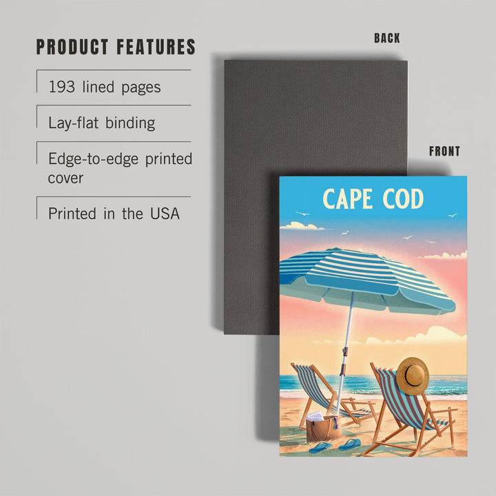 Lined 6x9 Journal, Cape Cod, Massachusetts, Beach Chair and Umbrella, Lay Flat, 193 Pages, FSC paper Home Lantern Press 