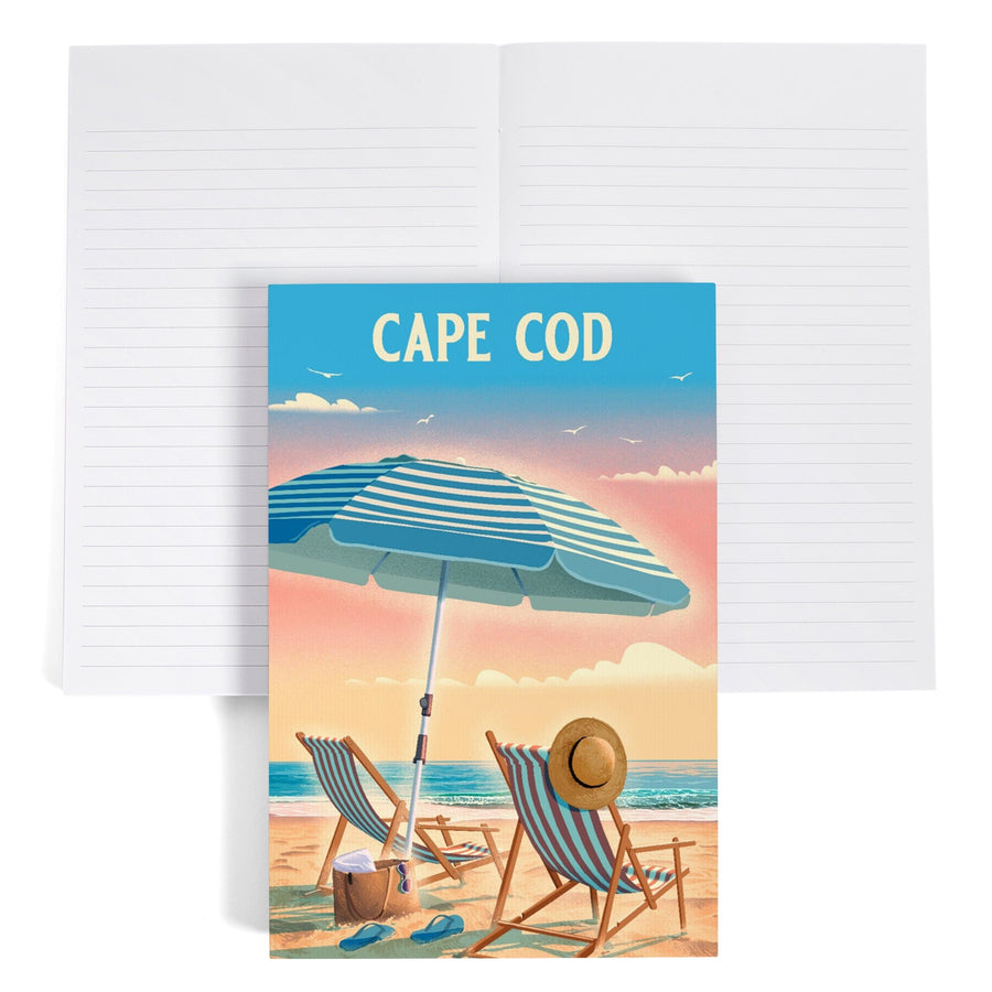 Lined 6x9 Journal, Cape Cod, Massachusetts, Beach Chair and Umbrella, Lay Flat, 193 Pages, FSC paper Home Lantern Press 