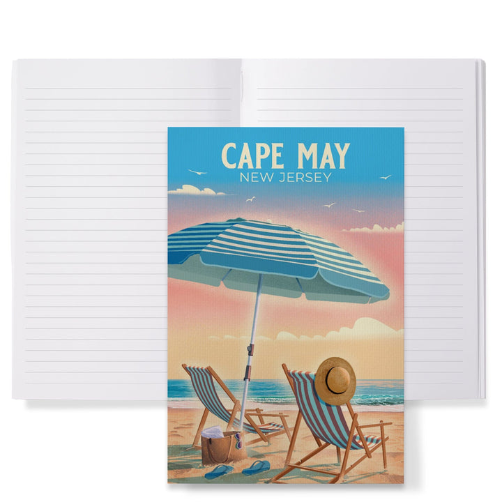 Lined 6x9 Journal, Cape May, New Jersey, Beach Umbrella and Chair, Lay Flat, 193 Pages, FSC paper Home Lantern Press 