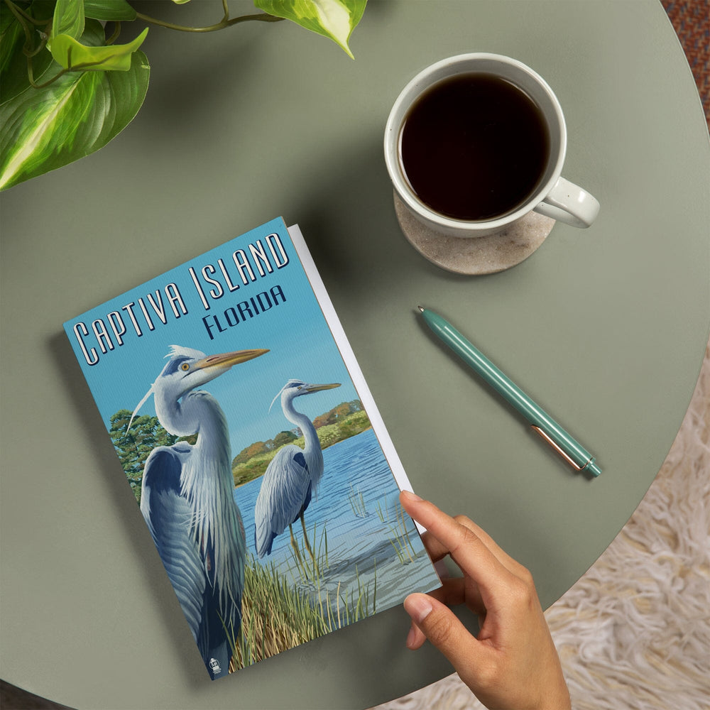 Lined 6x9 Journal, Captiva Island, Florida, Blue Herons in grass, Lay Flat, 193 Pages, FSC paper Home Lantern Press 