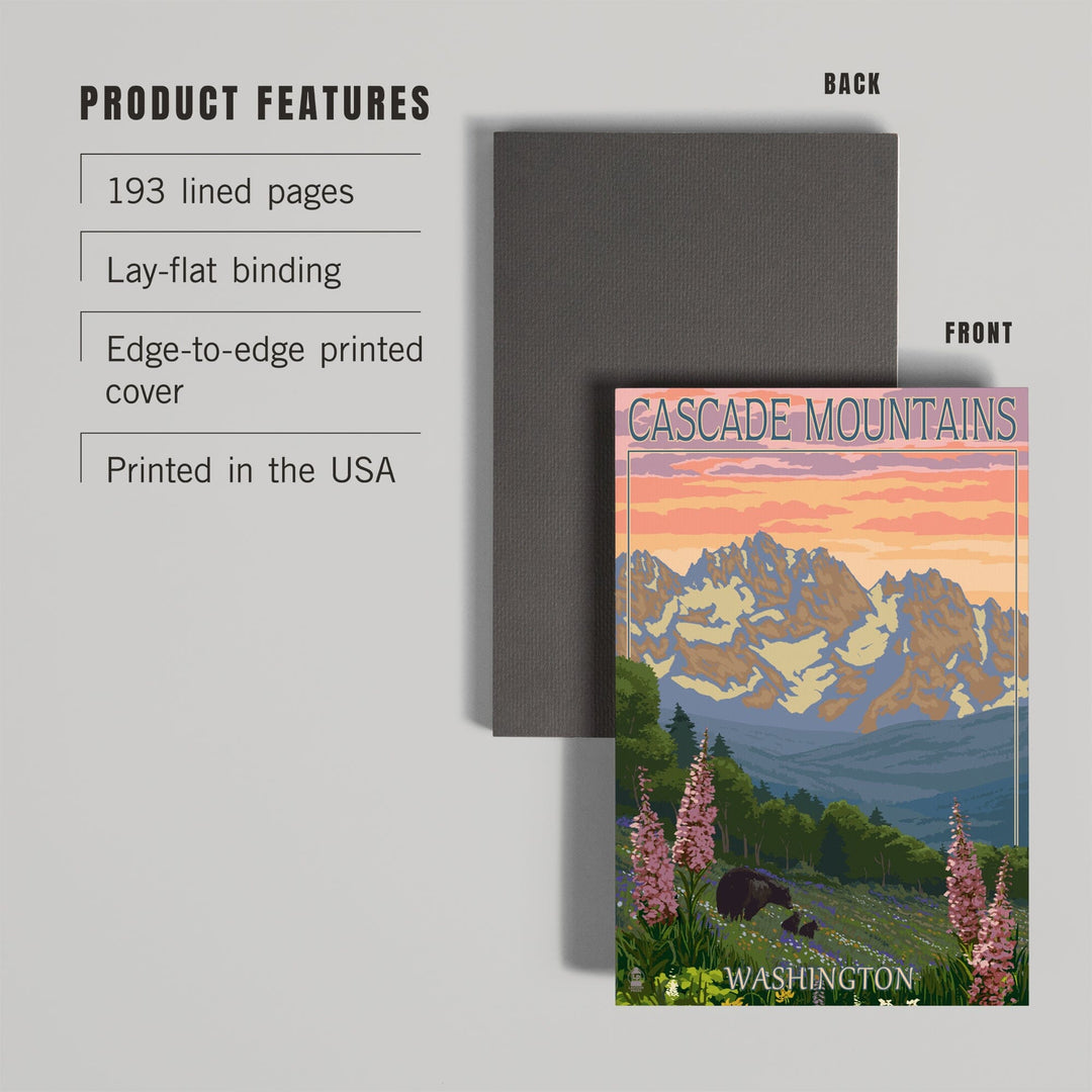 Lined 6x9 Journal, Cascade Mountains, Washington, Bears and Spring Flowers, Lay Flat, 193 Pages, FSC paper Home Lantern Press 