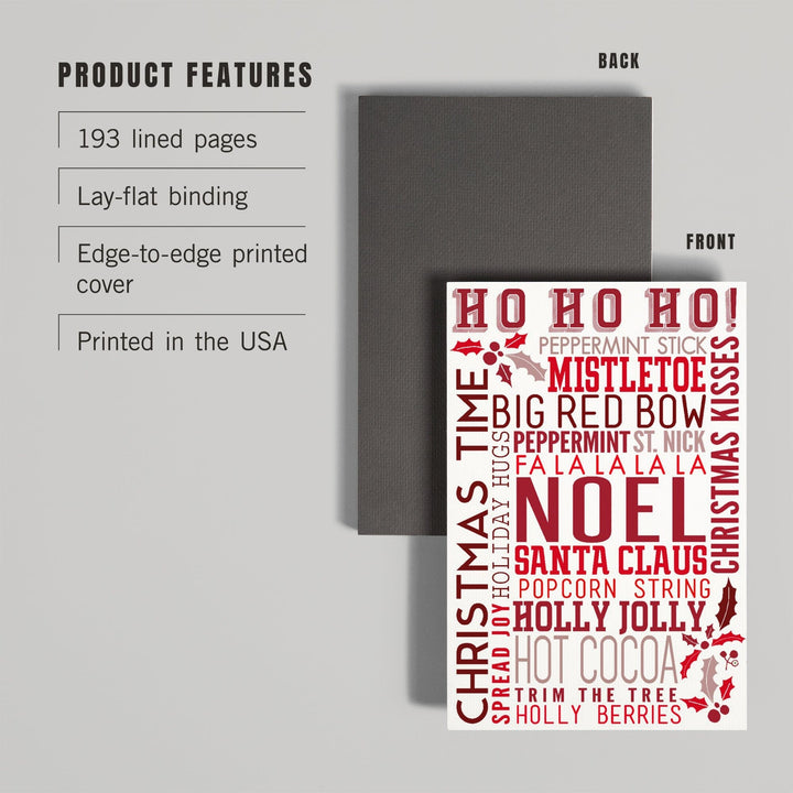 Lined 6x9 Journal, Christmas, Ho Ho Ho, Typography, Lay Flat, 193 Pages, FSC paper Home Lantern Press 