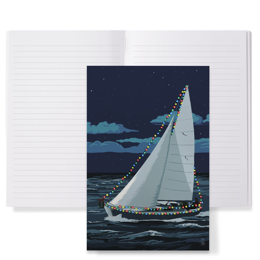 Lined 6x9 Journal, Christmas Lights Sailboat, Lay Flat, 193 Pages, FSC paper Home Lantern Press 