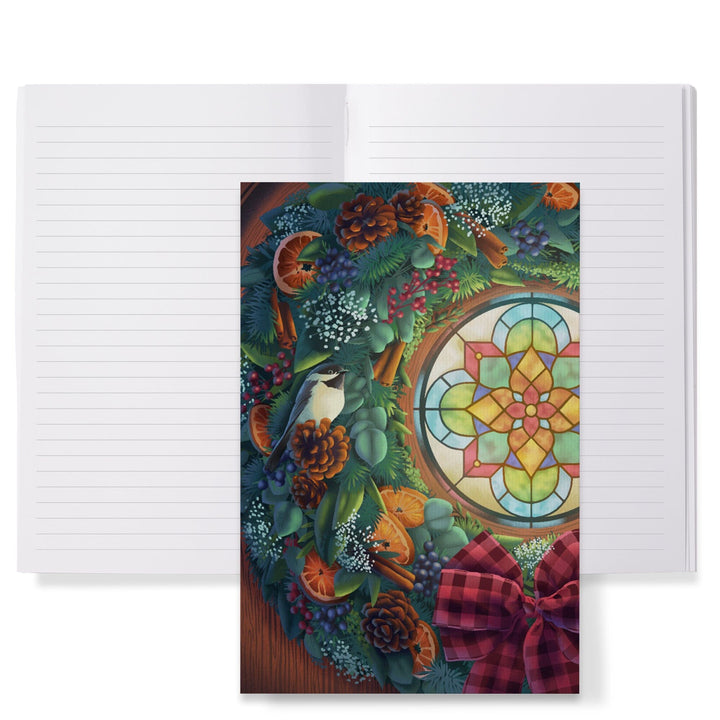 Lined 6x9 Journal, Christmas Wreath and Stained Glass Window, Lay Flat, 193 Pages, FSC paper Home Lantern Press 