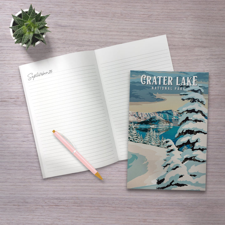 Lined 6x9 Journal, Crater Lake National Park, Oregon, Winter, Painterly National Park Series, Lay Flat, 193 Pages, FSC paper Home Lantern Press 