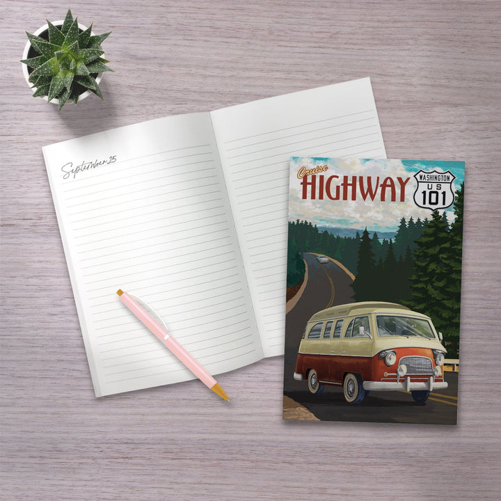 Lined 6x9 Journal, Cruise Highway 101, Washington, Camper Van, Lay Flat, 193 Pages, FSC paper Home Lantern Press 