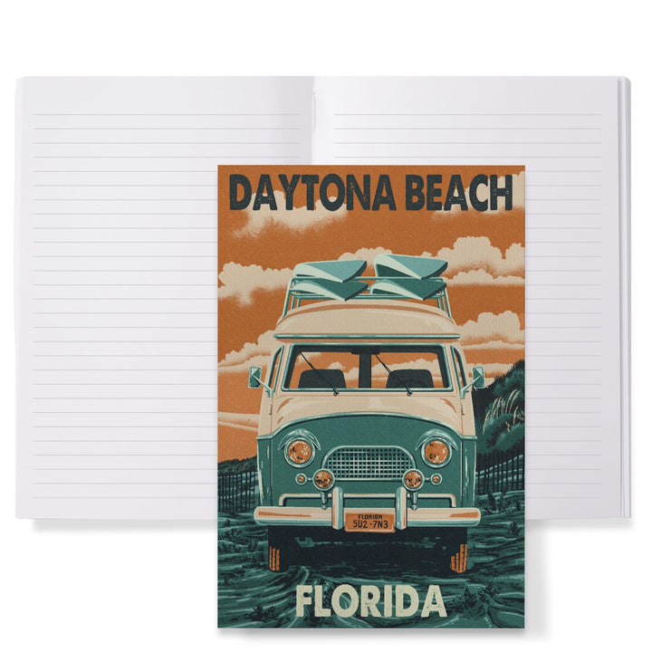 Lined 6x9 Journal, Daytona Beach, Florida, Letterpress, Camper Van, Lay Flat, 193 Pages, FSC paper Home Lantern Press 