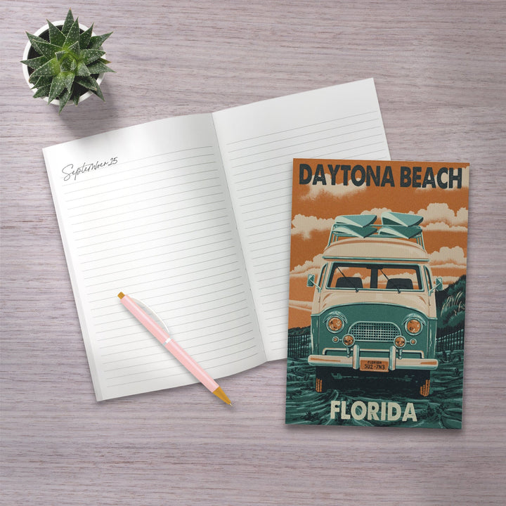 Lined 6x9 Journal, Daytona Beach, Florida, Letterpress, Camper Van, Lay Flat, 193 Pages, FSC paper Home Lantern Press 