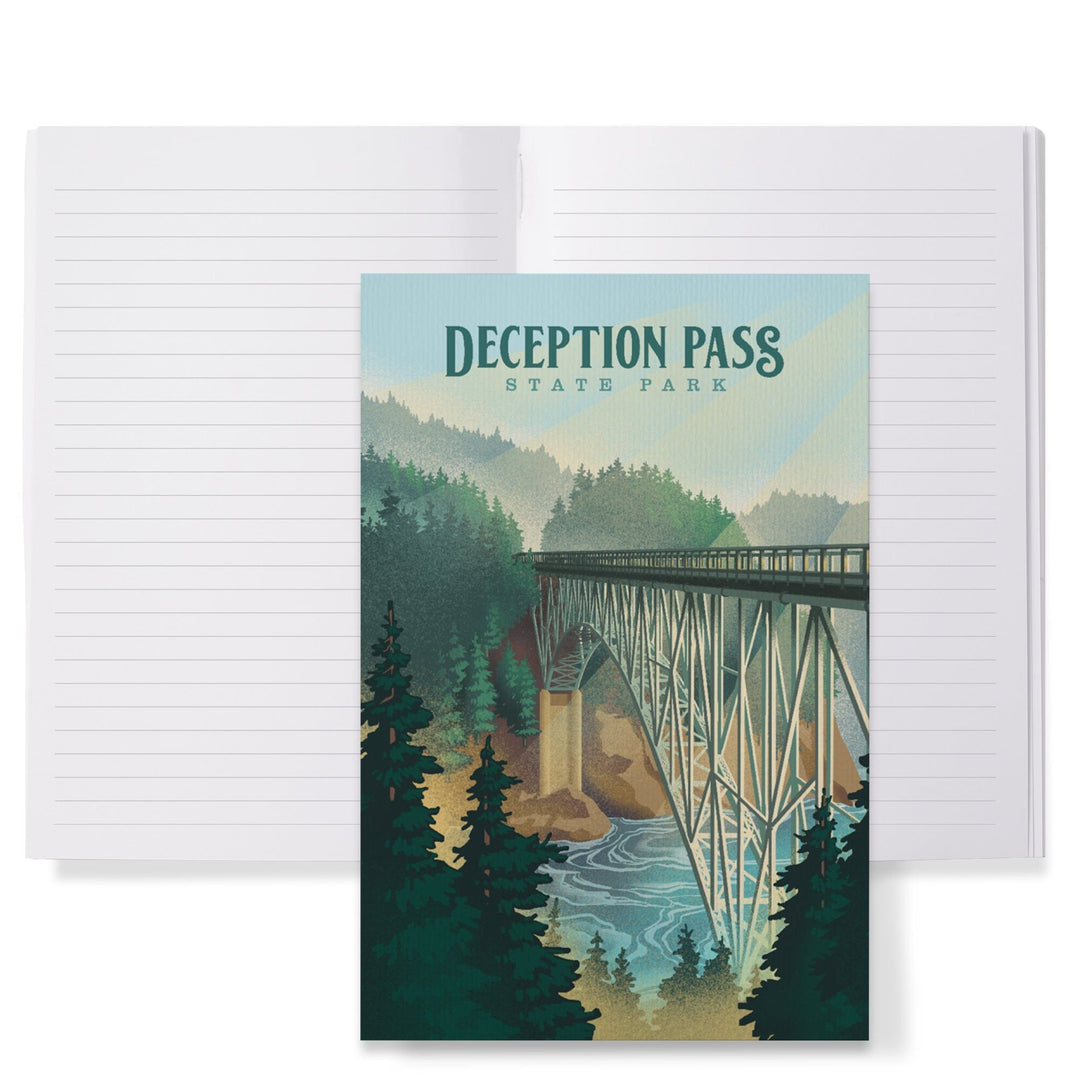 Lined 6x9 Journal, Deception Pass State Park, Washington, Lithograph, Lay Flat, 193 Pages, FSC paper Home Lantern Press 