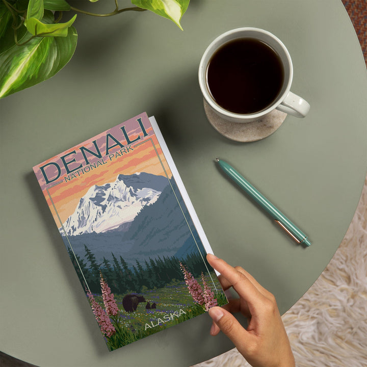 Lined 6x9 Journal, Denali National Park, Alaska, Bear and Cubs with Flowers, Lay Flat, 193 Pages, FSC paper Home Lantern Press 