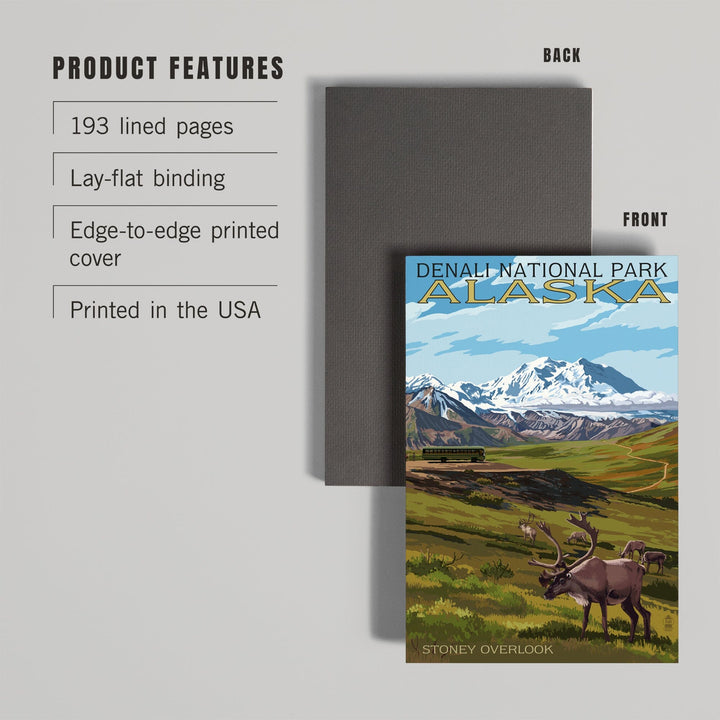 Lined 6x9 Journal, Denali National Park, Alaska, Caribou and Stoney Overlook, Lay Flat, 193 Pages, FSC paper Home Lantern Press 