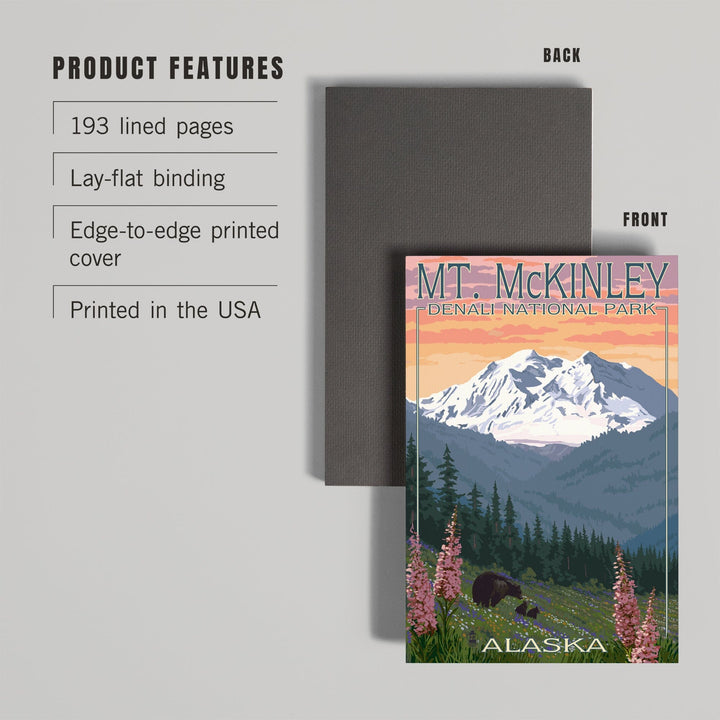 Lined 6x9 Journal, Denali National Park, Alaska, Mount McKinley, Bear and Cubs with Flowers, Lay Flat, 193 Pages, FSC paper Home Lantern Press 