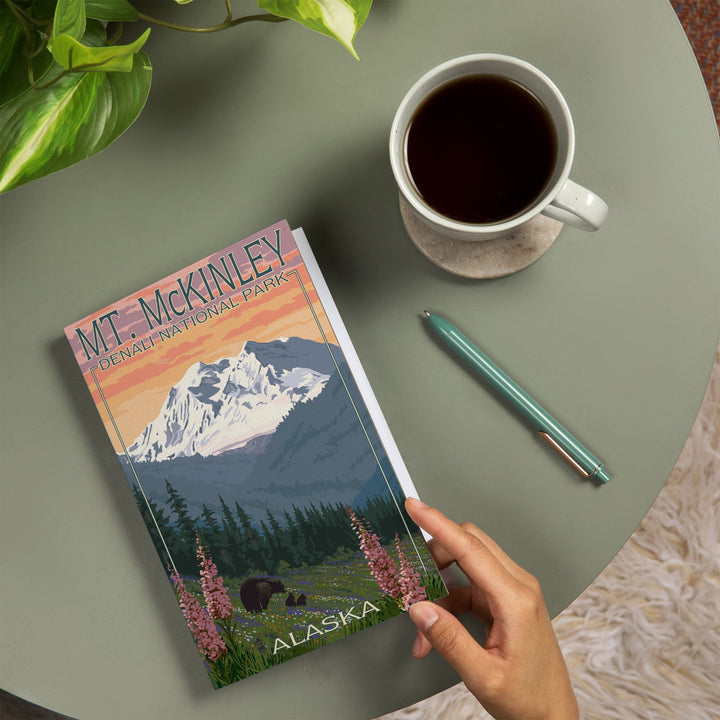Lined 6x9 Journal, Denali National Park, Alaska, Mount McKinley, Bear and Cubs with Flowers, Lay Flat, 193 Pages, FSC paper Home Lantern Press 