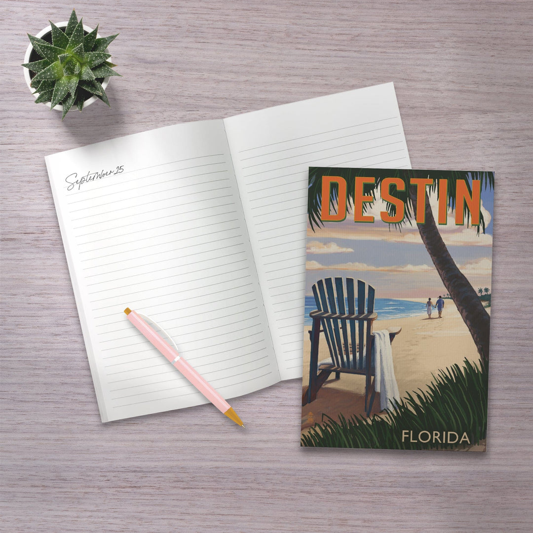 Lined 6x9 Journal, Destin, Florida, Adirondack Chair on the Beach, Lay Flat, 193 Pages, FSC paper Home Lantern Press 