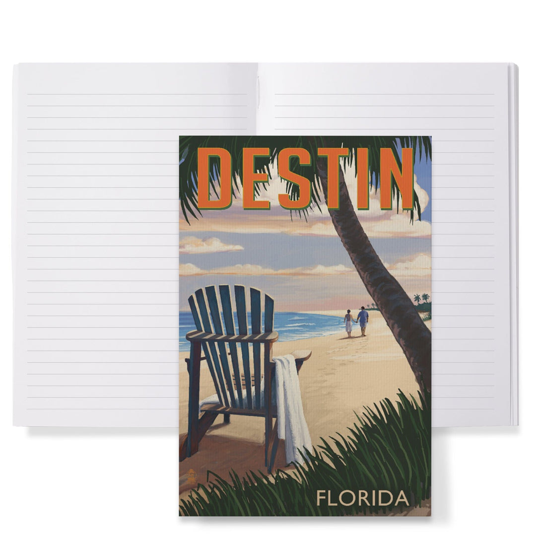 Lined 6x9 Journal, Destin, Florida, Adirondack Chair on the Beach, Lay Flat, 193 Pages, FSC paper Home Lantern Press 