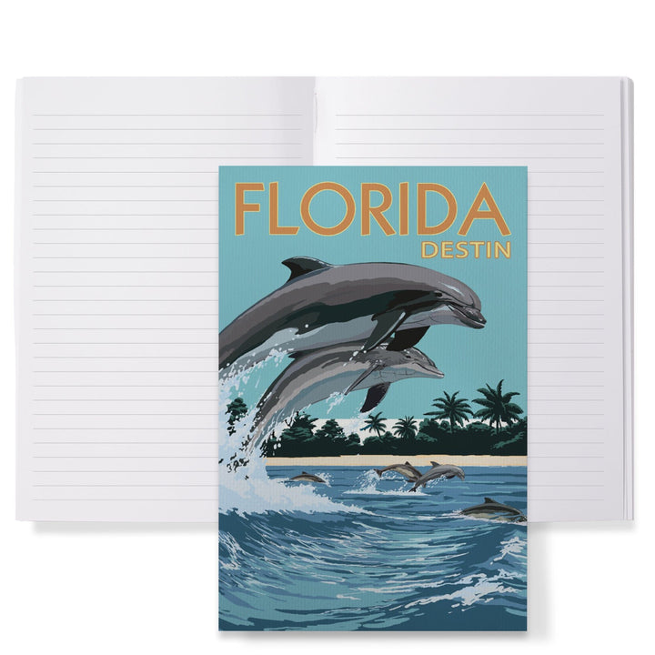 Lined 6x9 Journal, Destin, Florida, Dolphins Jumping, Lay Flat, 193 Pages, FSC paper Home Lantern Press 